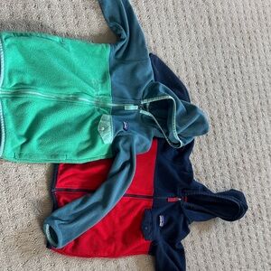Patagonia Kids Fleece Hoodies - Green and Red